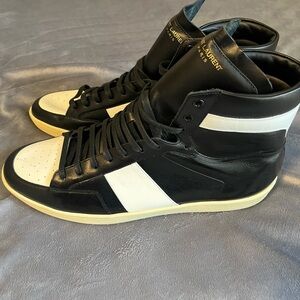 Saint Laurent Black and White Leather Sneakers